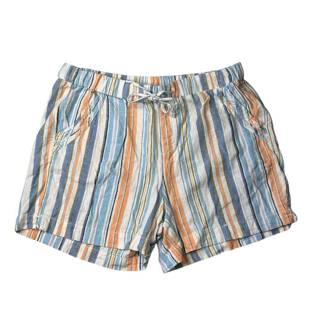 Briggs Linen Blend Shorts Womens Blue Orange Striped Beachy Coastal Cute size XL